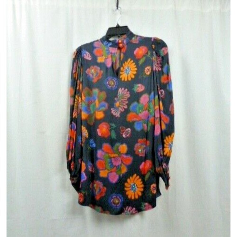 Farm Rio Lily's Garden Blouse, Botanical, Mock Neck, Office, XS, New! - Picture 4 of 4